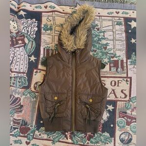 Wilsons Leather Brown Vest with Faux Fur Hood